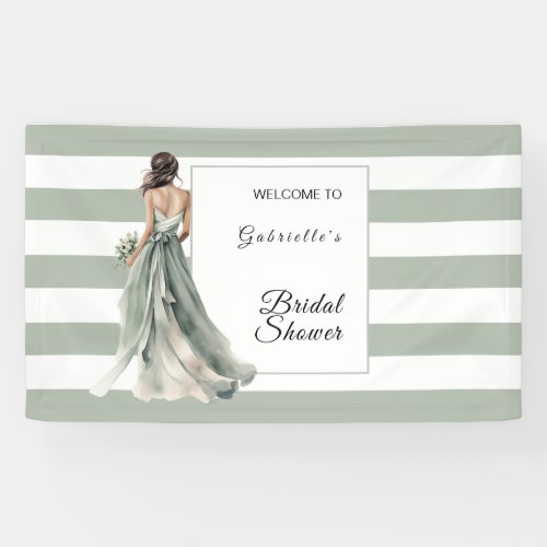 Sage Green Boho Watercolor Stripes Bridal Shower Banner