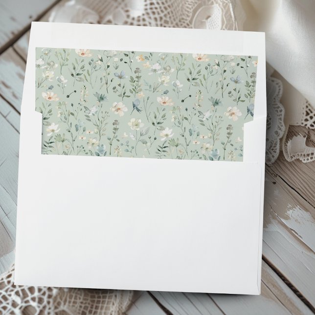 Sage Green Boho Watercolor Wildflower Envelope Liner (Creator Uploaded)