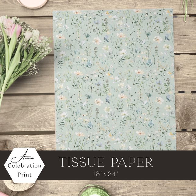 Sage Green Boho Watercolor Wildflower Tissue Paper (Creator Uploaded)
