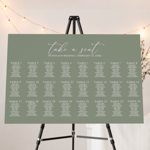 Sage Green Boho Wedding 24 Table Seating Chart Foam Board