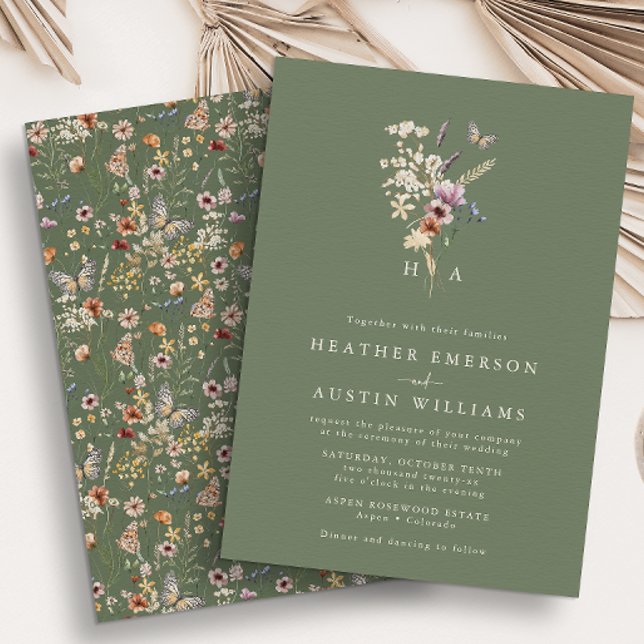 Sage Green Boho Wedding Invitation (Sage Green Boho Wedding Invitation
)