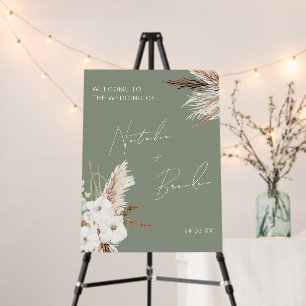 Sage Green Boho White Floral Wedding Welcome Sign