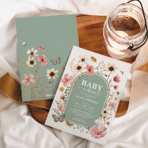 Sage Green Boho Wildflower Baby in Bloom Shower Invitation