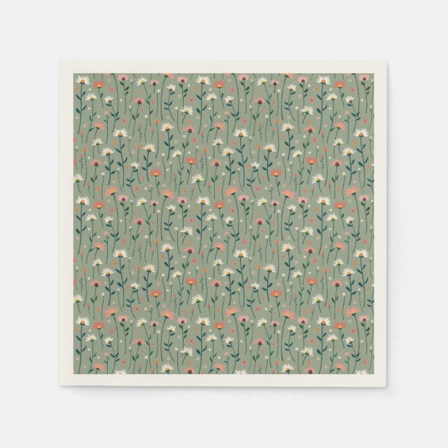 Sage Green Boho Wildflower Baby in Bloom Shower Napkins (Front)