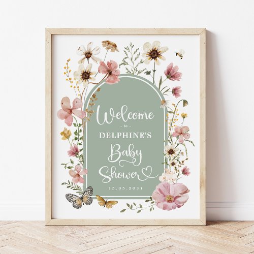Sage Green Boho Wildflower Baby Shower Welcome Poster
