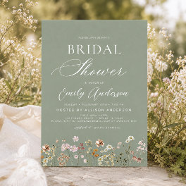 Sage Green Boho Wildflower Bridal Shower  Invitation