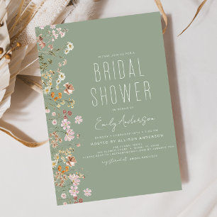 Sage Green Boho Wildflower Bridal Shower  Invitation