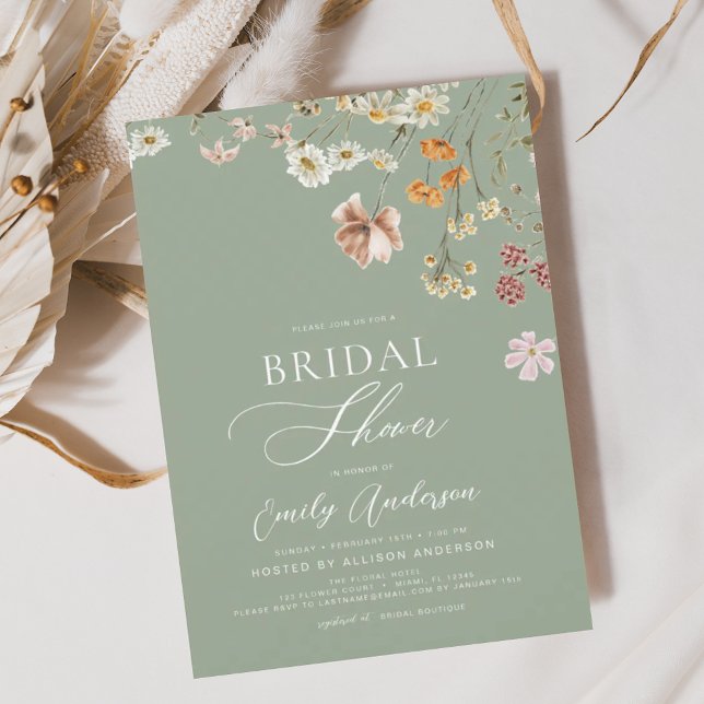 Sage Green Boho Wildflower Bridal Shower Invitation (Creator Uploaded)