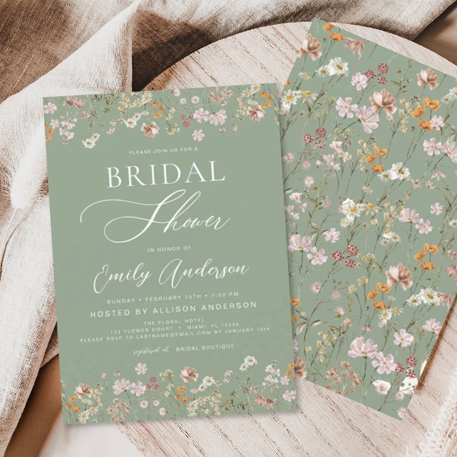 Sage Green Boho Wildflower Bridal Shower Invitation (Creator Uploaded)