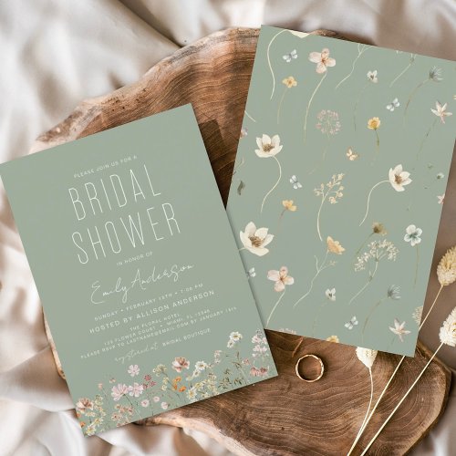 Sage Green Boho Wildflower Bridal Shower  Invitation