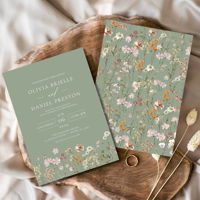 Sage Green Boho Wildflower Garden Wedding Invitation (Creator Uploaded)