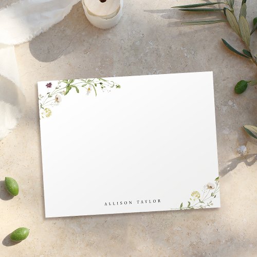 Sage Green Boho Wildflower Personalized Stationery Note Card