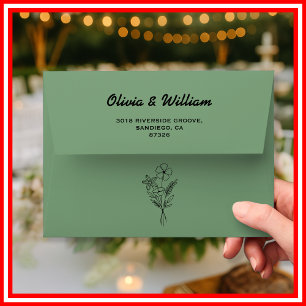 Sage Green Boho Wildflower Return Address Wedding Envelope