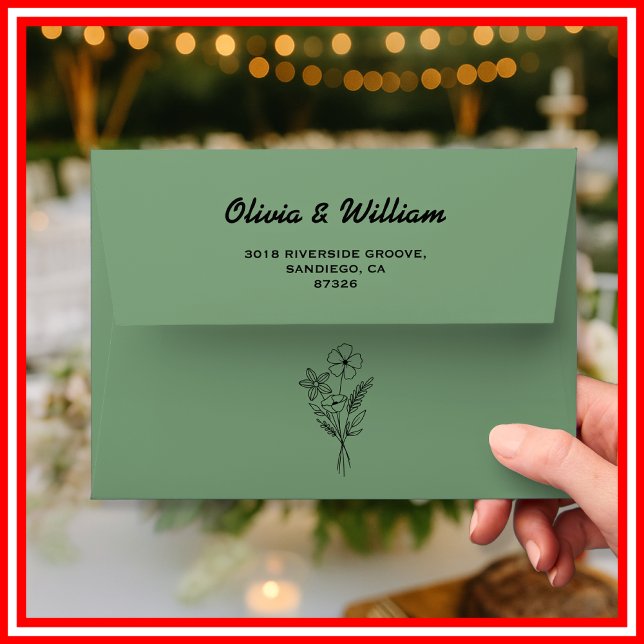 Sage Green Boho Wildflower Return Address Wedding Envelope (Creator Uploaded)