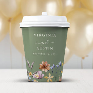 Sage Green Boho Wildflower Wedding Paper Cups