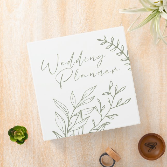 Sage Green Boho Wildflower Wedding Planner 3 Ring Binder (In Situ)