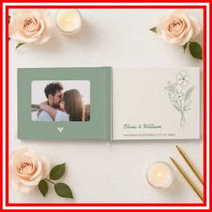 Sage Green Boho Wildflowers Rustic Wedding Guest Book