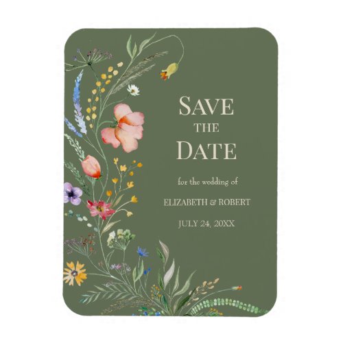 Sage Green Boho Wildflowers Save The Date Card Magnet