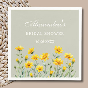 Sage Green Boho Yellow Wildflower Bridal Shower Napkins