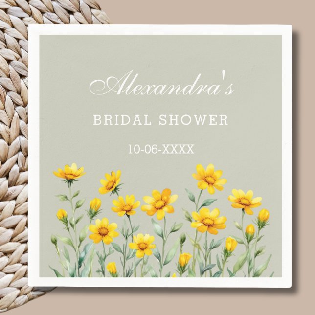 Sage Green Boho Yellow Wildflower Bridal Shower Napkins (Creator Uploaded)