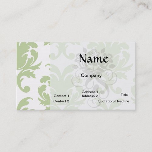 sage green bold large damask pattern business card template