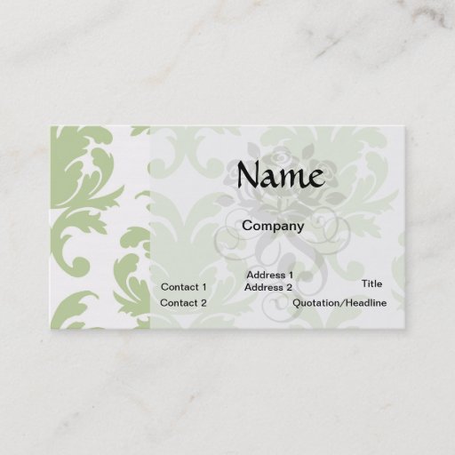 Customizable sage green bold large damask pattern business card template