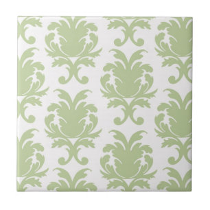 sage green bold large damask pattern ceramic tile