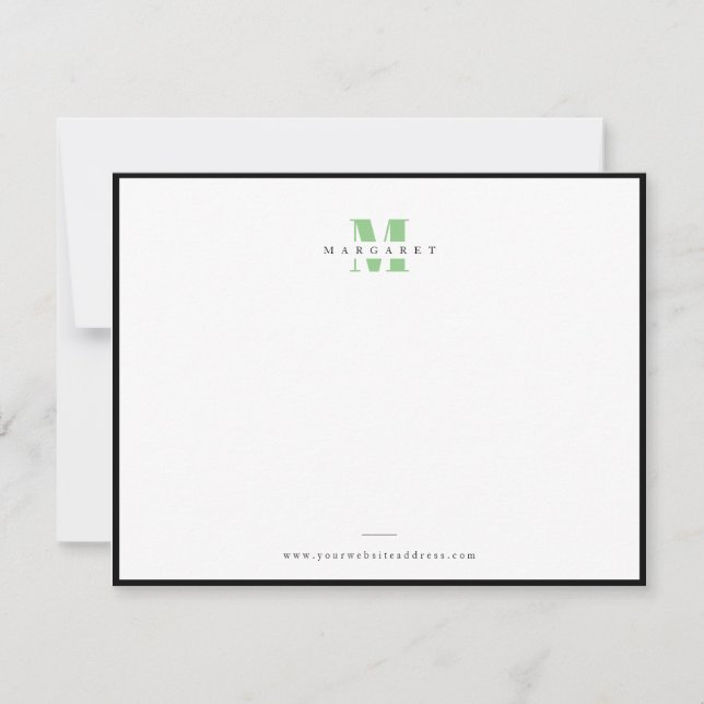Sage Green Bold Letter Monogrammed Note Card (Front)