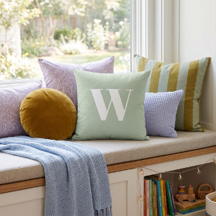 Sage Green Bold Minimalist Monogram Letter Throw Pillow