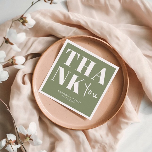 Sage Green Bold Minimalist Thank You Wedding Napkins (Creator Uploaded)