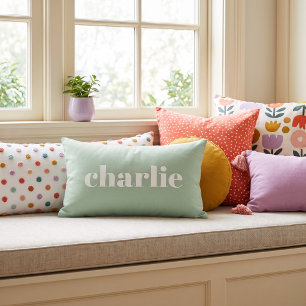 Sage Green Bold Retro Name Monogram Lumbar Pillow