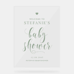 Sage Green Bold Script Baby Shower Welcome Acrylic Sign