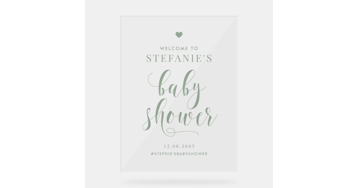 Sage Green Bold Script Baby Shower Welcome Acrylic Sign | Zazzle