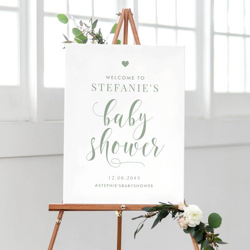 Sage Green Bold Script Baby Shower Welcome Poster