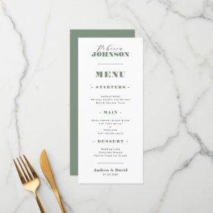 Sage Green Bold Script Guest Name Wedding Dinner Menu