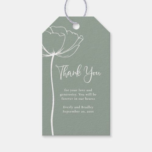 Sage Green Bold Simple Floral Wedding Thank You  Gift Tags