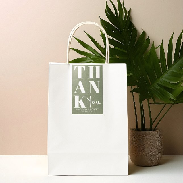 Sage Green Bold Simple Thank You Wedding Favor Rectangular Sticker (Creator Uploaded)