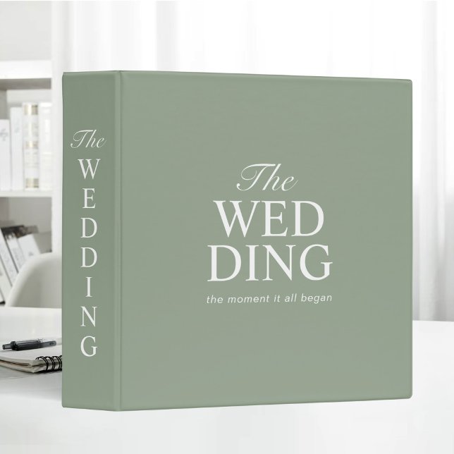 Sage Green Bold Wedding Typography Trendy 3 Ring Binder (Creator Uploaded)