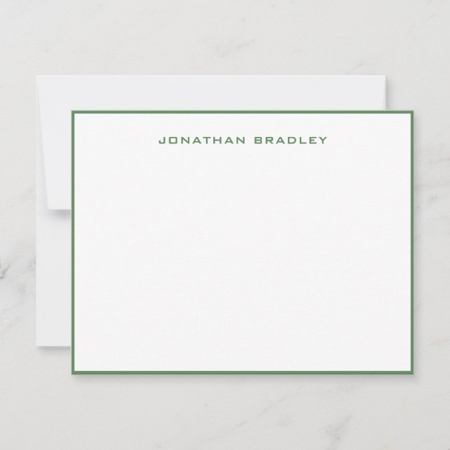Sage Green Border All Caps Full Name Note Card (Front)