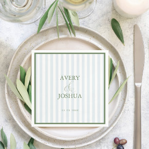 Sage Green Border & Blue Stripes Timeless Wedding Napkins