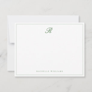 Sage Green Border Classic Vintage Script Monogram Note Card