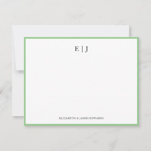 Sage Green Border Couple Monogram Initials Note Card