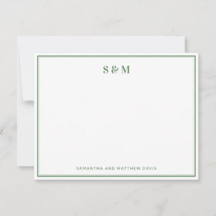 Sage Green Border Elegant Classic Monogram Note Card