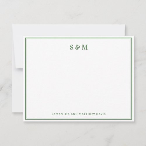 Sage Green Border Elegant Classic Monogram Note Card