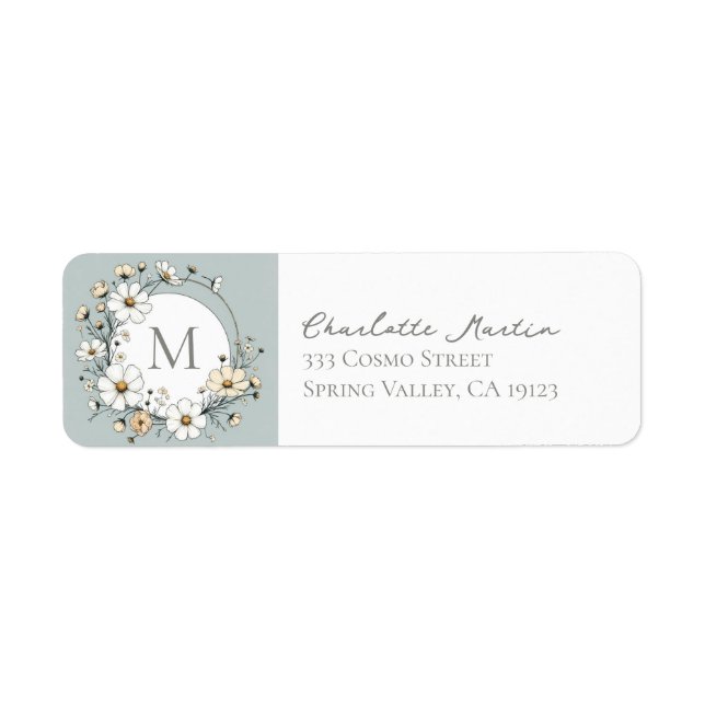 Sage Green Botanical Boho Monogram Return Address Label (Front)