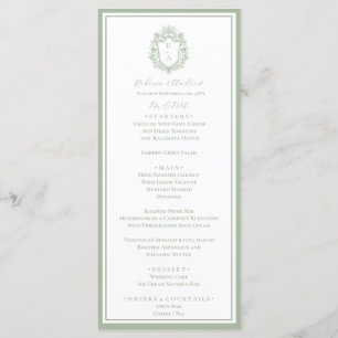 Sage Green Botanical Crest Monogram Wedding Menu