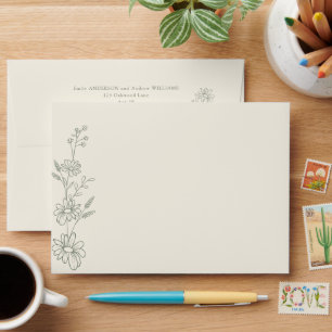 Sage Green Botanical Daisy Garden Wedding Envelope