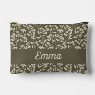 Sage Green Botanical Elegant Flowers Accessory Pouch
