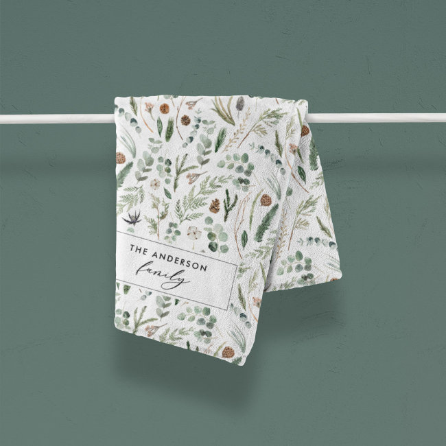 Sage green botanical elegant modern family fleece blanket