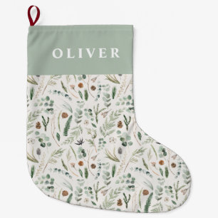 Sage green botanical elegant modern family gift large christmas stocking